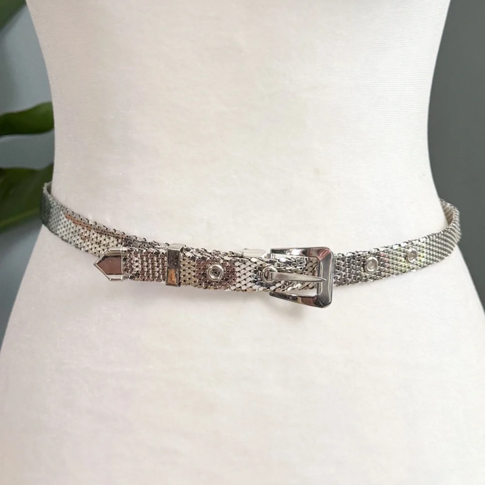 Vintage Whiting & Davis Silver Mesh Belt 31.5” Art Deco Style